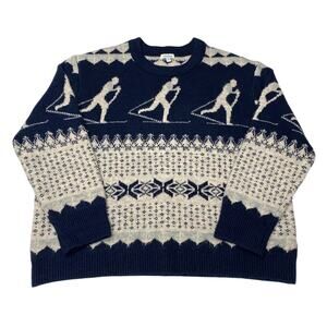 Soft Nordic X-Country Ski Navy Blue Sweater Snowflake Large Cocobleu Fair Isle